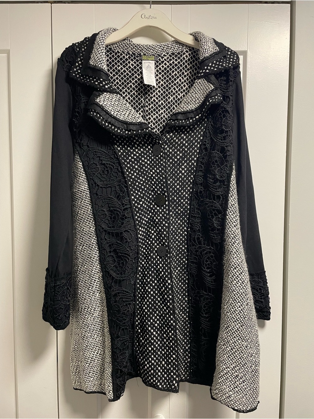 Dolcezza Michael Phillips Ltd. Black and White Knit Jacket Lace Panels